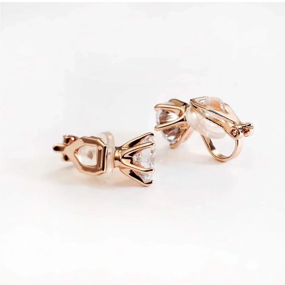 Rose Gold and Crystal Clip-On Earrings - Picture 4 of 7